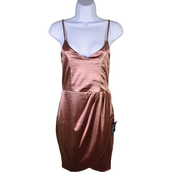 Lulus Copper Satin Slip Forever Your Girl Coquette Baddie Bodycon Mini Dress S - Picture 1 of 10